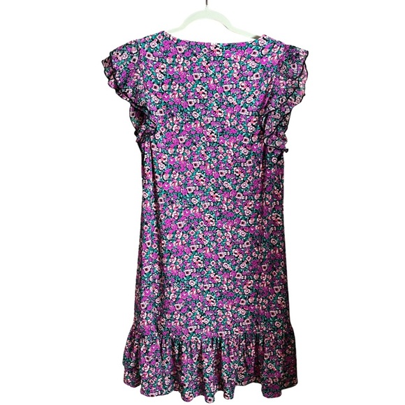 New Harper Rose Pink Floral Ruffle Hem Jersey Knit Mini Dress Size L NWT - Picture 6 of 14
